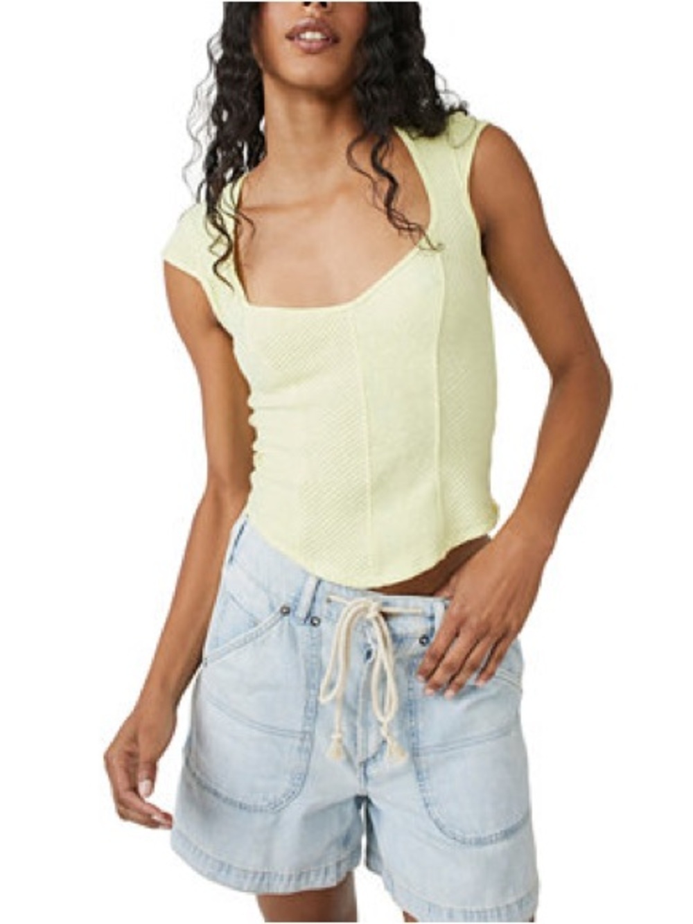 We The Free Yellow Square-Neck Women's Boss Babe Ribbed-Knit Corset Tank Top